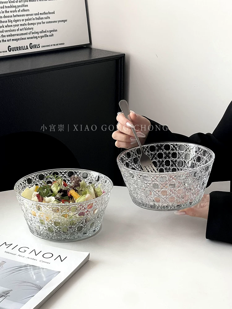 Bát trộn salad họa tiết đá quý nổi kiểu Ins, bát trái cây thủy tinh lớn cao cấp phong cách nhẹ nhàng sang trọng, bát ăn sáng đựng cháo.