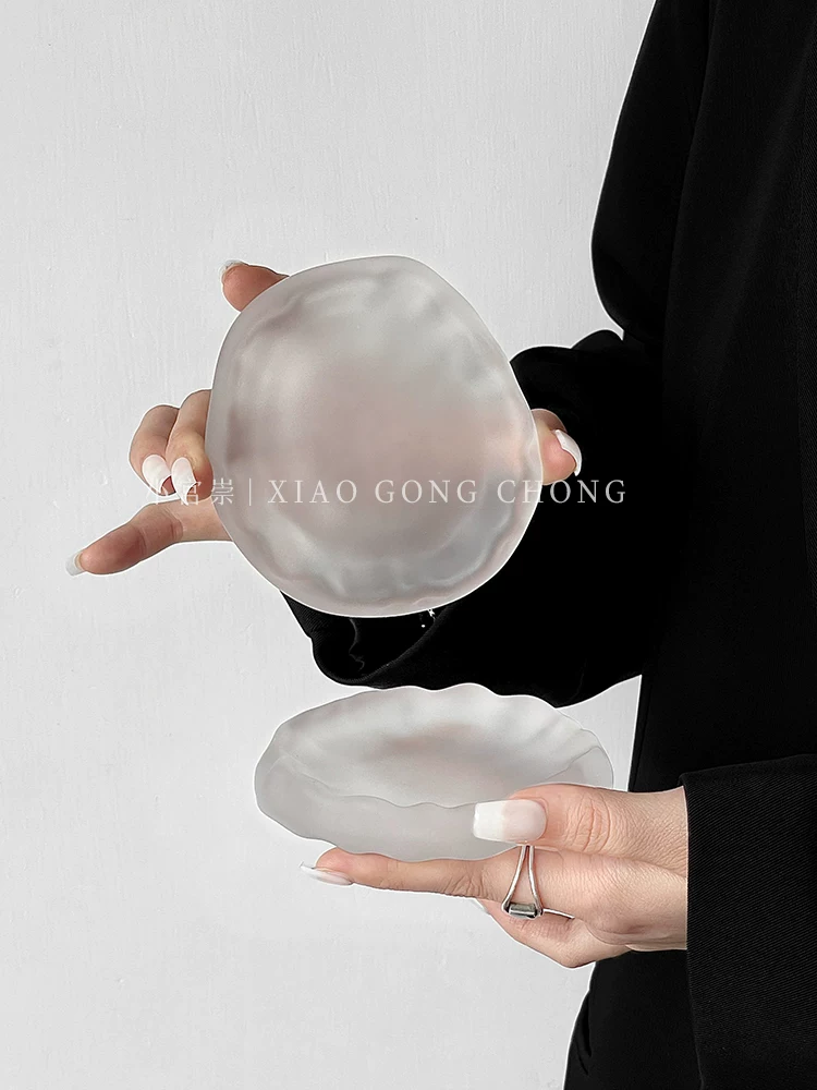 Đế lót ly phủ sương băng giá cổ điển, đĩa trà thủy tinh dày sáng tạo, miếng cách nhiệt, phụ kiện trà, đĩa nhỏ, khay.