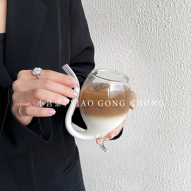 Ly thủy tinh phong cách Ins, ly có ống hút cao cá nhân hóa, ly cà phê, ly nước lạnh, ly nước có ga, ly cocktail