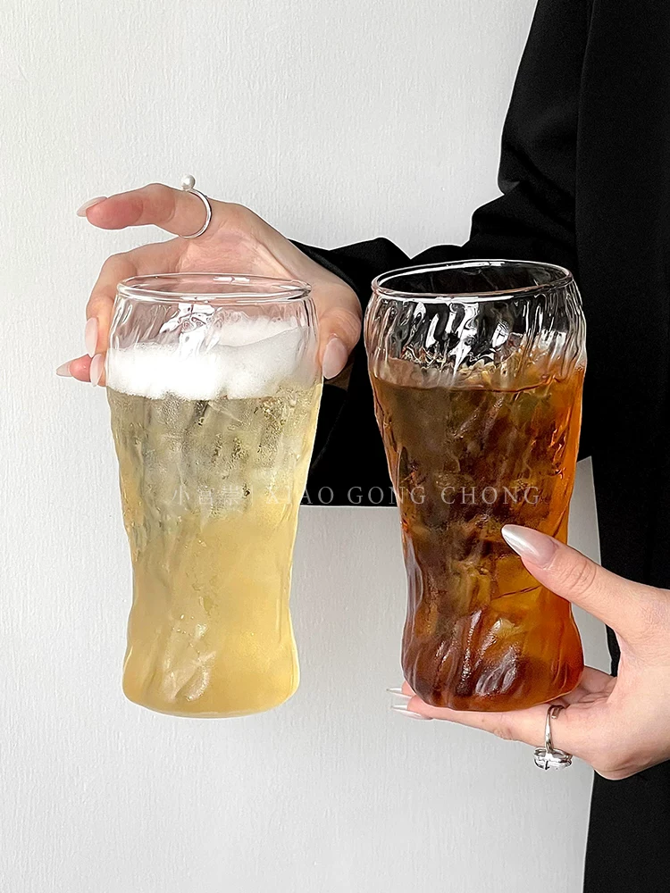 Ly cà phê latte đá kiểu Mỹ cổ điển họa tiết nước, ly nước thủy tinh chịu nhiệt dung tích lớn, ly bia, ly nước giải khát.