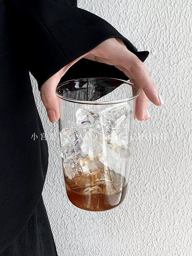 Ly cà phê latte đá kiểu Mỹ, ly thủy tinh phong cách ins, chịu nhiệt cao, ly nước đơn giản, ly sữa, ly đồ uống, ly nước ép.