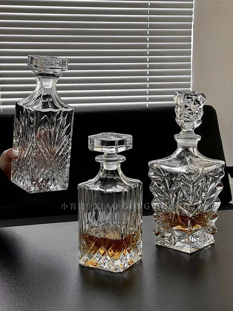 Chai rượu whisky thủy tinh pha lê cao cấp phong cách châu Âu, bình đựng rượu tại nhà, dụng cụ chia rượu, chai rượu nước ngoài, thiết bị bảo quản rượu