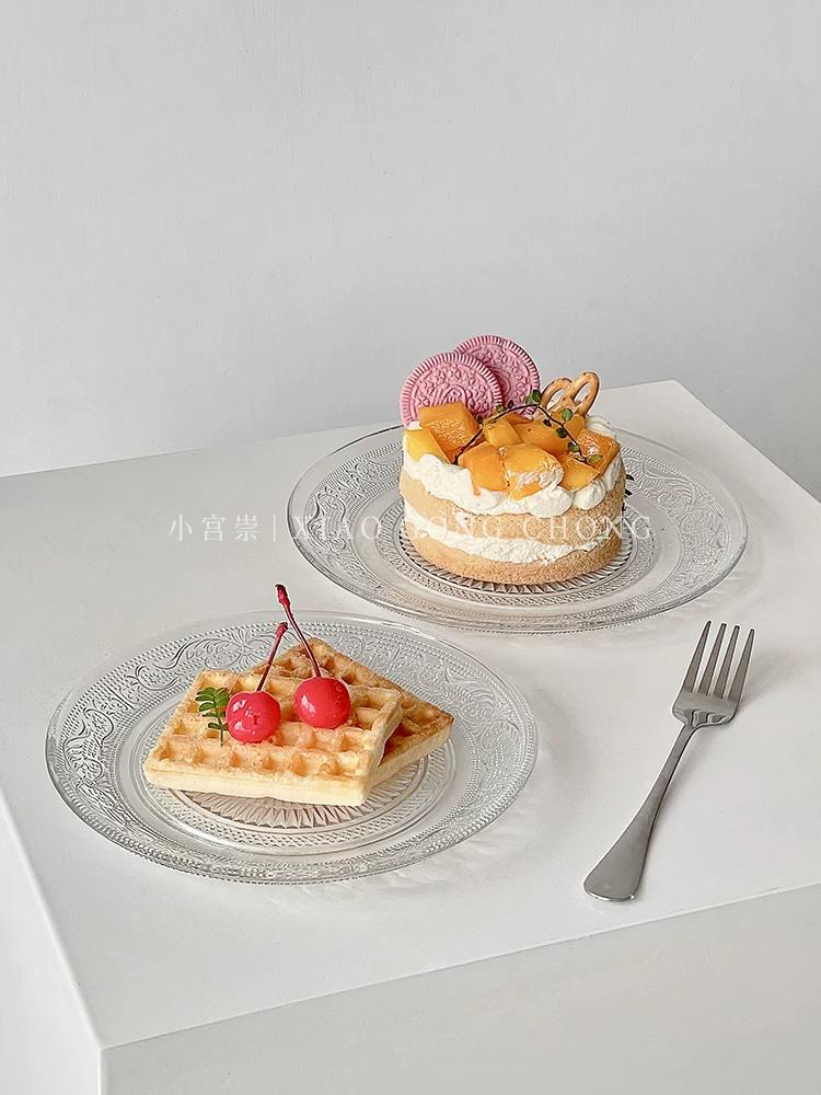 Đĩa trái cây thủy tinh cao cấp phong cách retro, đĩa tráng miệng, đĩa dùng trong nhà, phòng khách, đĩa đựng đồ ăn nhẹ tinh tế, đĩa salad, đĩa ăn sáng
