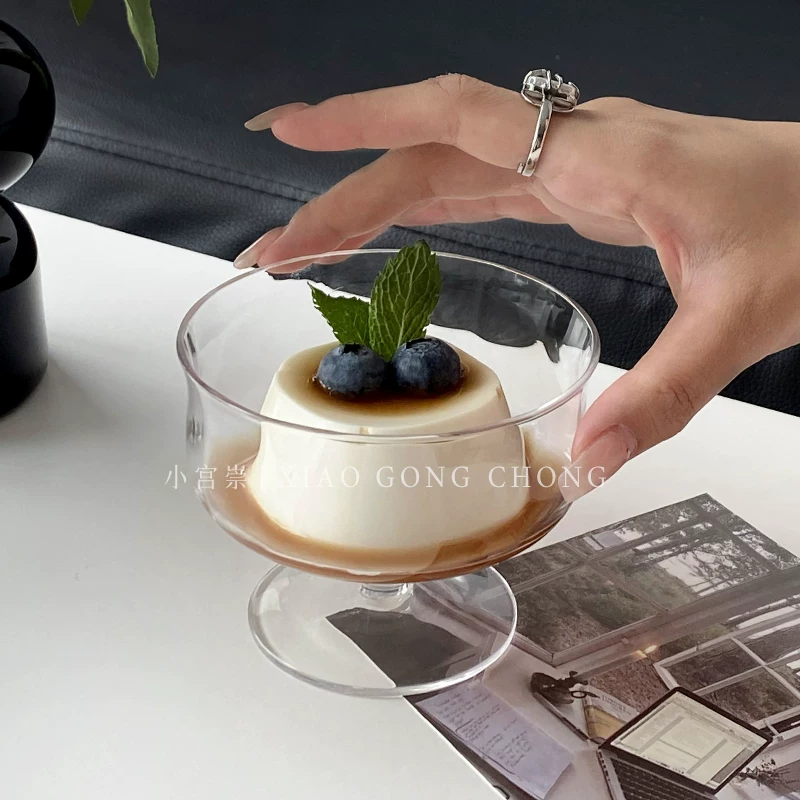 Ly kem sọc dọc mùa hè, ly kem kiểu ins đơn giản, ly thủy tinh cao, ly sữa chua, ly pudding