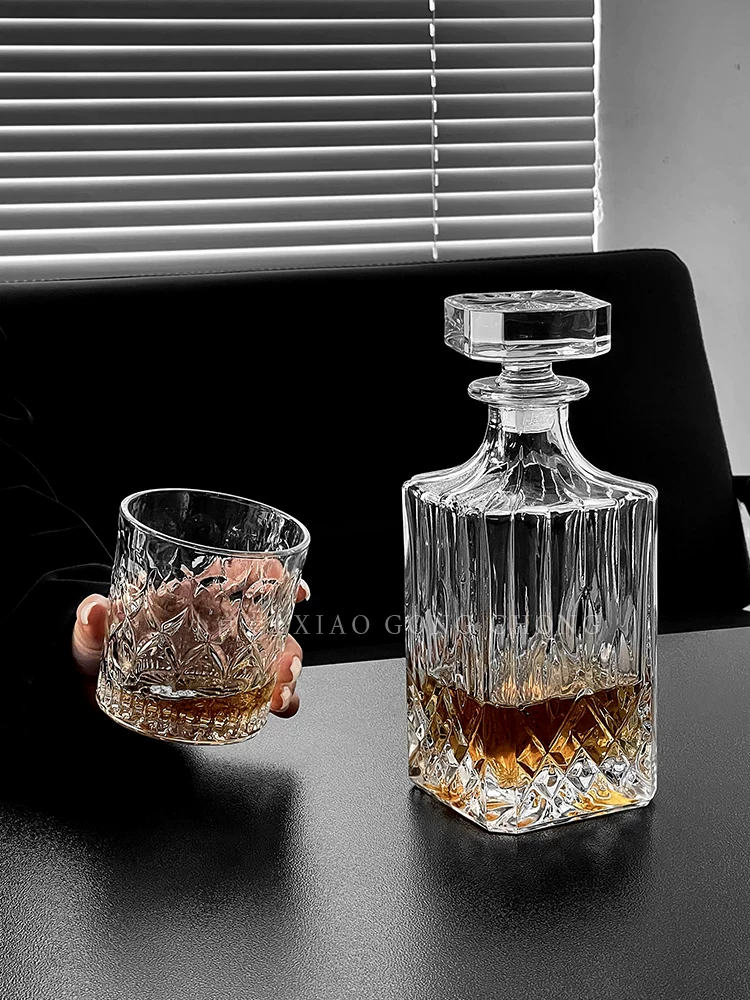 Chai rượu whisky thủy tinh pha lê cao cấp phong cách châu Âu, bình đựng rượu tại nhà, dụng cụ chia rượu, chai rượu nước ngoài, thiết bị bảo quản rượu
