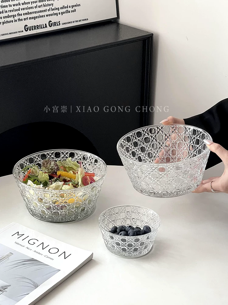 Bát trộn salad họa tiết đá quý nổi kiểu Ins, bát trái cây thủy tinh lớn cao cấp phong cách nhẹ nhàng sang trọng, bát ăn sáng đựng cháo.