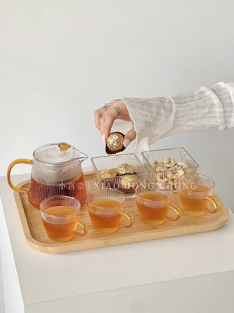 Bộ trà Trung Quốc dùng trong gia đình, tách trà thủy tinh, ấm trà chịu nhiệt độ cao, tách trà nước, trà chiều, tách trà hoa giữ sức khỏe