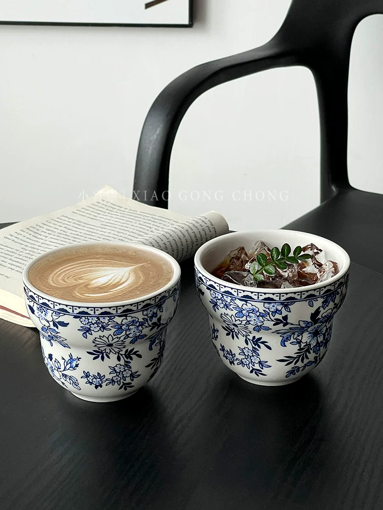 Tách cà phê sứ xanh trắng kiểu Trung Hoa, bộ ấm chén tinh tế, tách hoa mocha cao cấp, tách gốm, tách latte