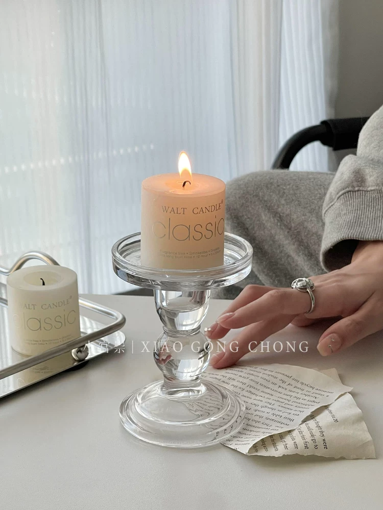 Đèn cầy thủy tinh kiểu cột La Mã phong cách Ins, đồ trang trí nến lãng mạn theo phong cách retro Pháp, đạo cụ chụp ảnh trang trí bữa tối dưới ánh nến