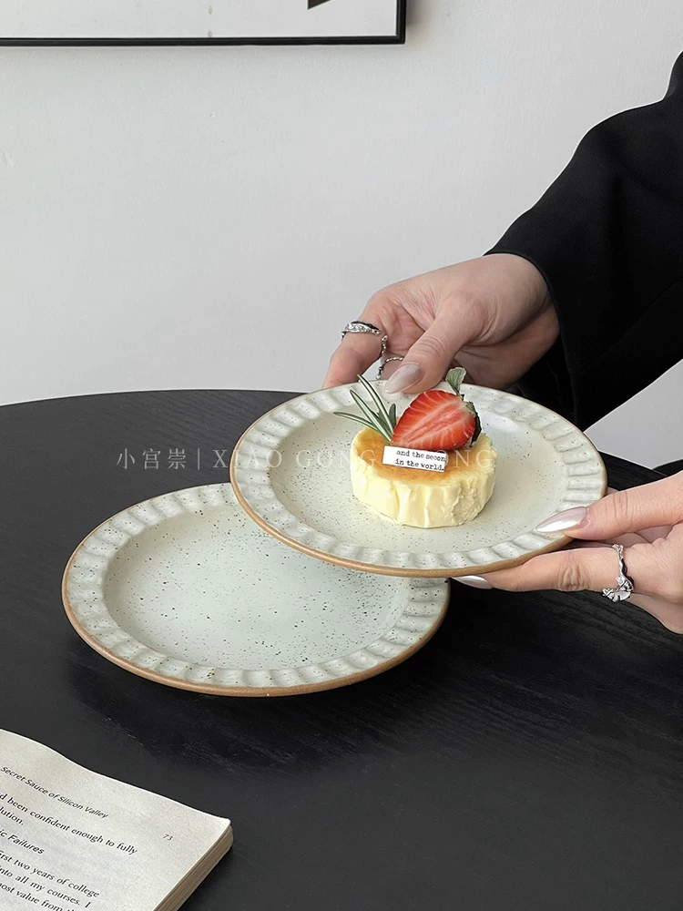 Đĩa nhỏ bằng gốm mộc mạc theo phong cách cổ điển Nhật Bản, đĩa bánh cao cấp dành cho quán cà phê, đĩa tráng miệng, đĩa ăn nhẹ cho bữa trà chiều, đĩa bánh ngọt