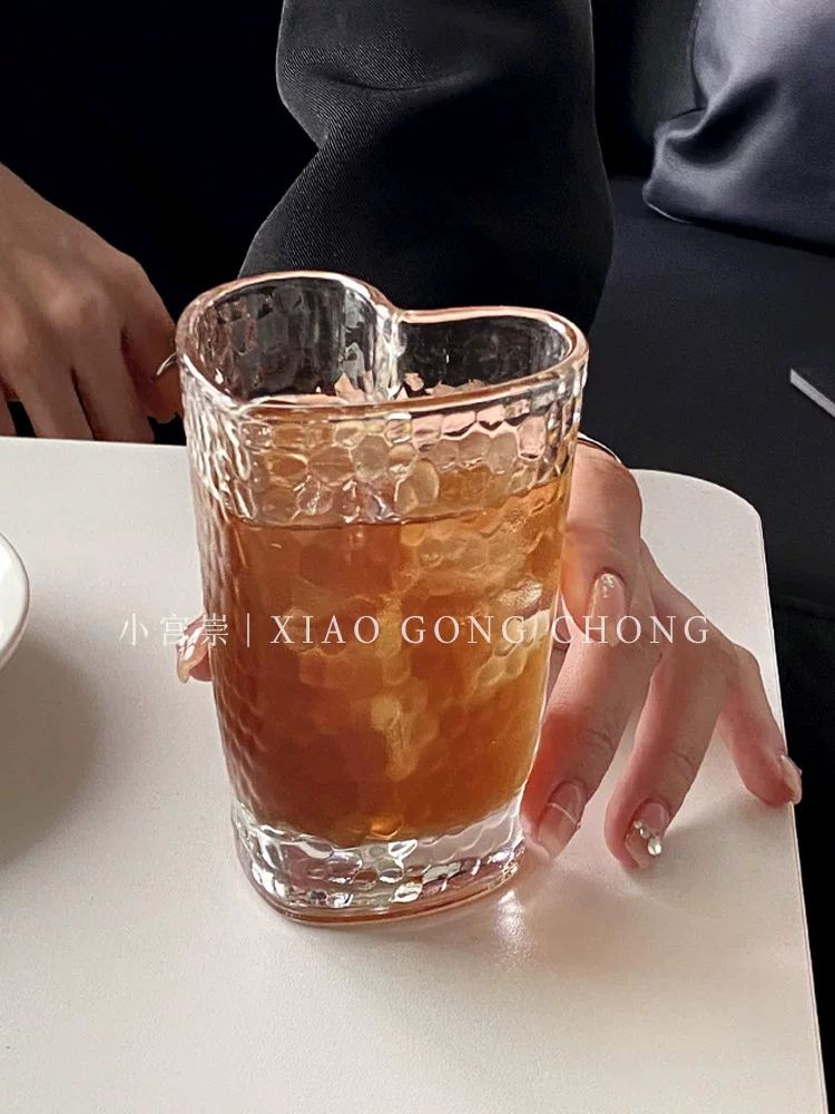 Ly thủy tinh hình trái tim, ly cà phê đá kiểu ins, ly cà phê, ly nước đôi cao cấp, ly ăn sáng