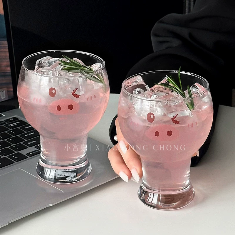 Cốc bia nguyên bản, cốc thủy tinh hình lợn siêu dễ thương được cá nhân hóa, cốc gia dụng dễ thương dành cho các cô gái, cốc sữa, cốc nước giải khát