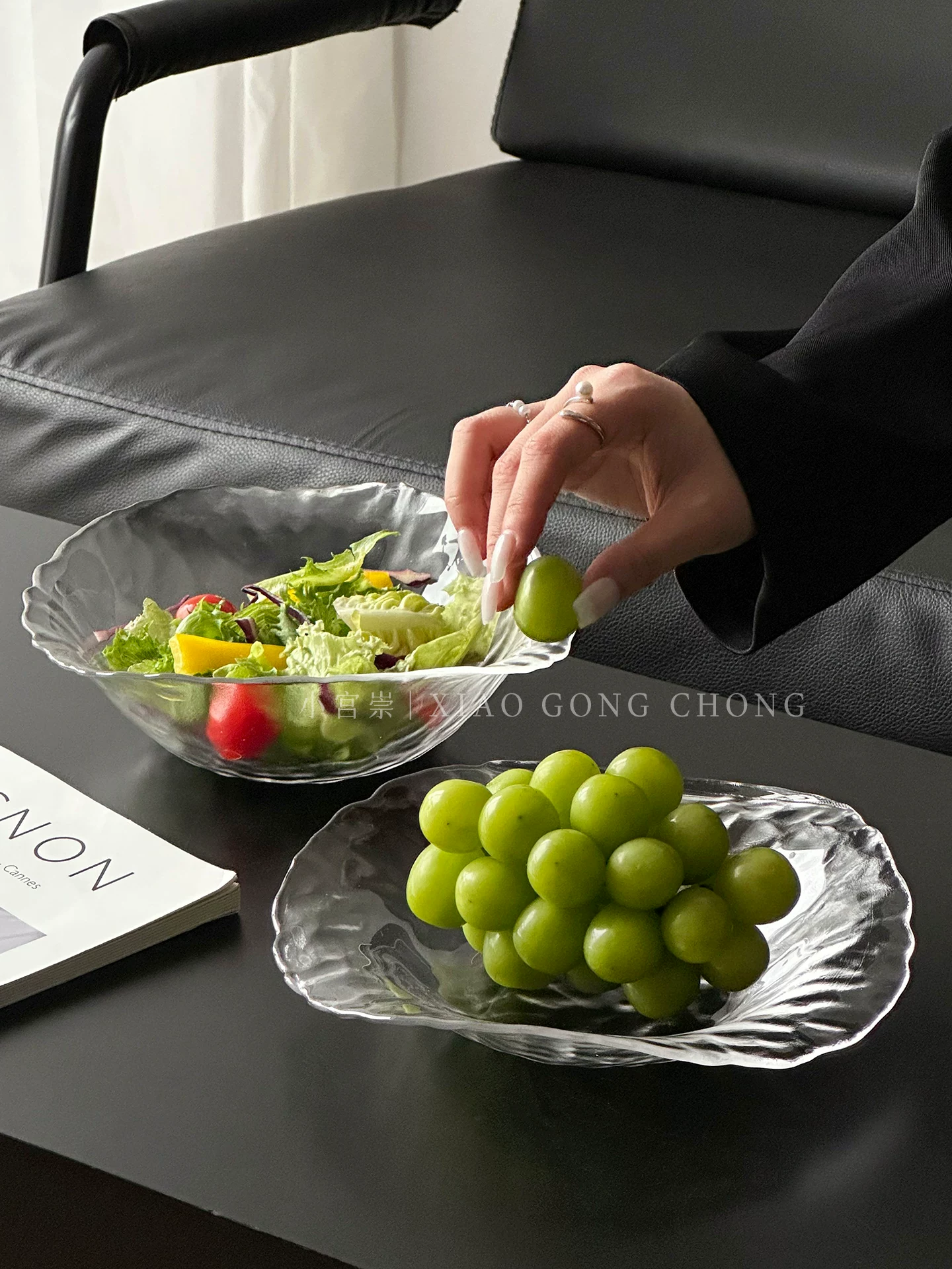 Đĩa trái cây thủy tinh cao cấp dùng trong nhà, bàn trà, bát salad rau quả nhẹ nhàng sang trọng, đĩa đựng hoa quả khô cao cấp, đĩa đựng kẹo, đồ ăn nhẹ.