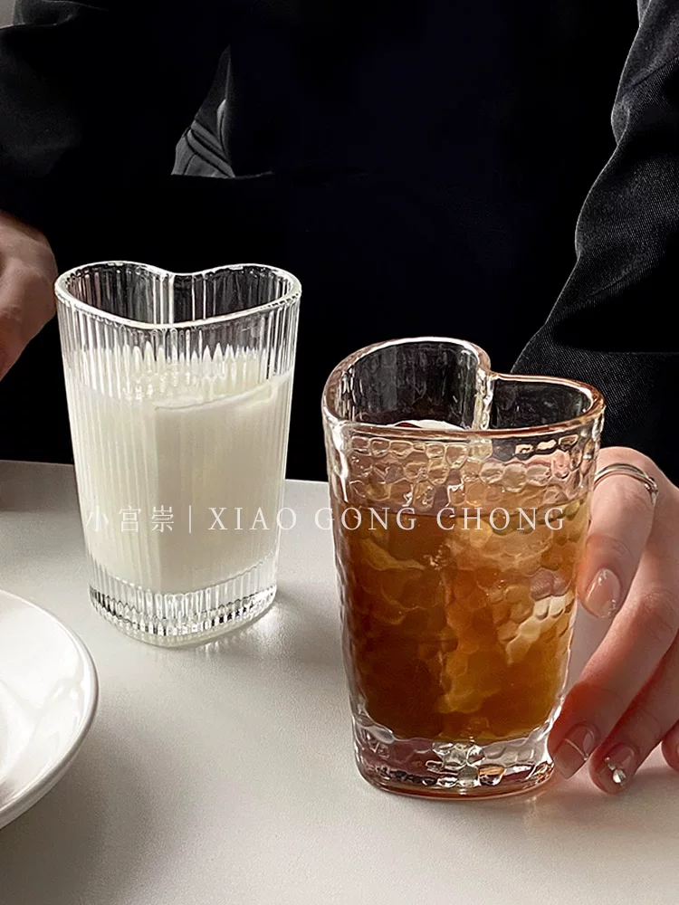 Ly thủy tinh hình trái tim, ly cà phê đá kiểu ins, ly cà phê, ly nước đôi cao cấp, ly ăn sáng