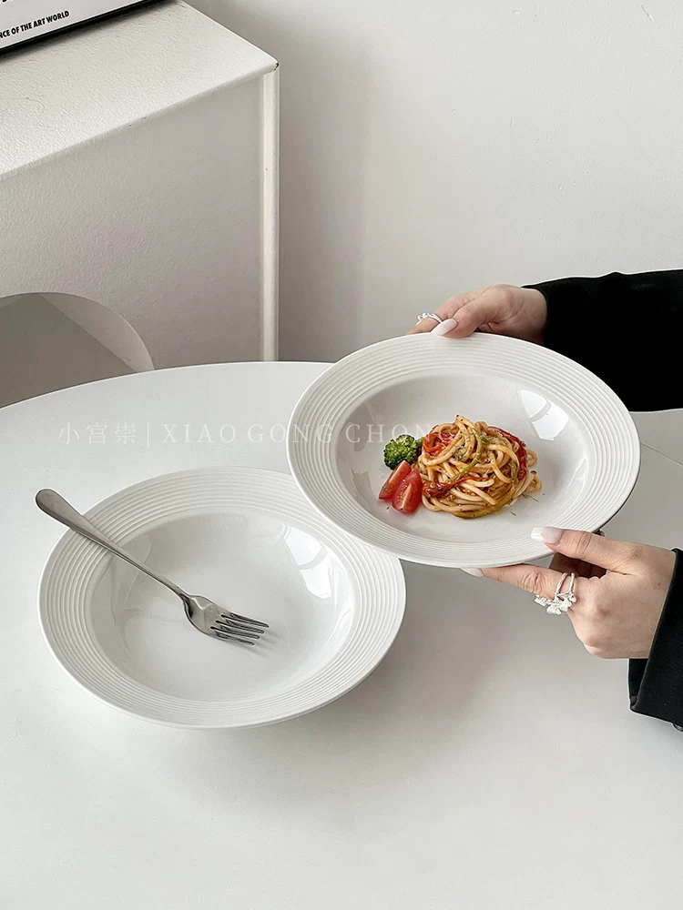 Đĩa mũ rơm kiểu INS, đĩa gốm sứ gia dụng dùng cho steak và mì Ý, đĩa salad trái cây cao cấp phong cách sang trọng nhẹ nhàng, đĩa tráng miệng.