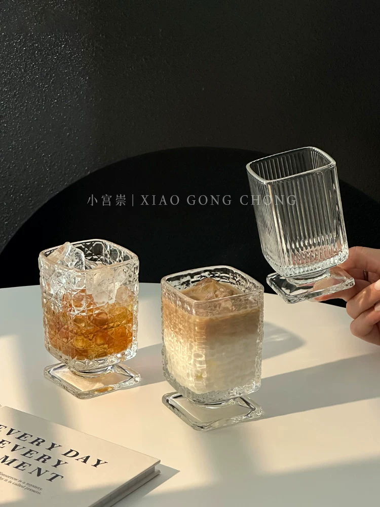 Ly thủy tinh chân thấp, độc đáo, thiết kế tinh tế, dùng cho sữa, cà phê, nước ép, cocktail, nước, ly uống trà lạnh cao cấp