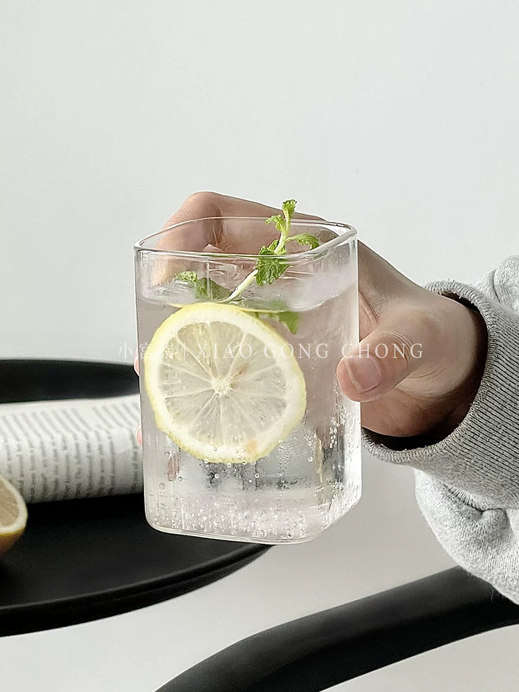 Ly thủy tinh vuông đơn giản dùng trong gia đình, ly nước ép mùa hè trong suốt, ly uống nước lạnh, ly cà phê, ly sữa, ly uống nước.