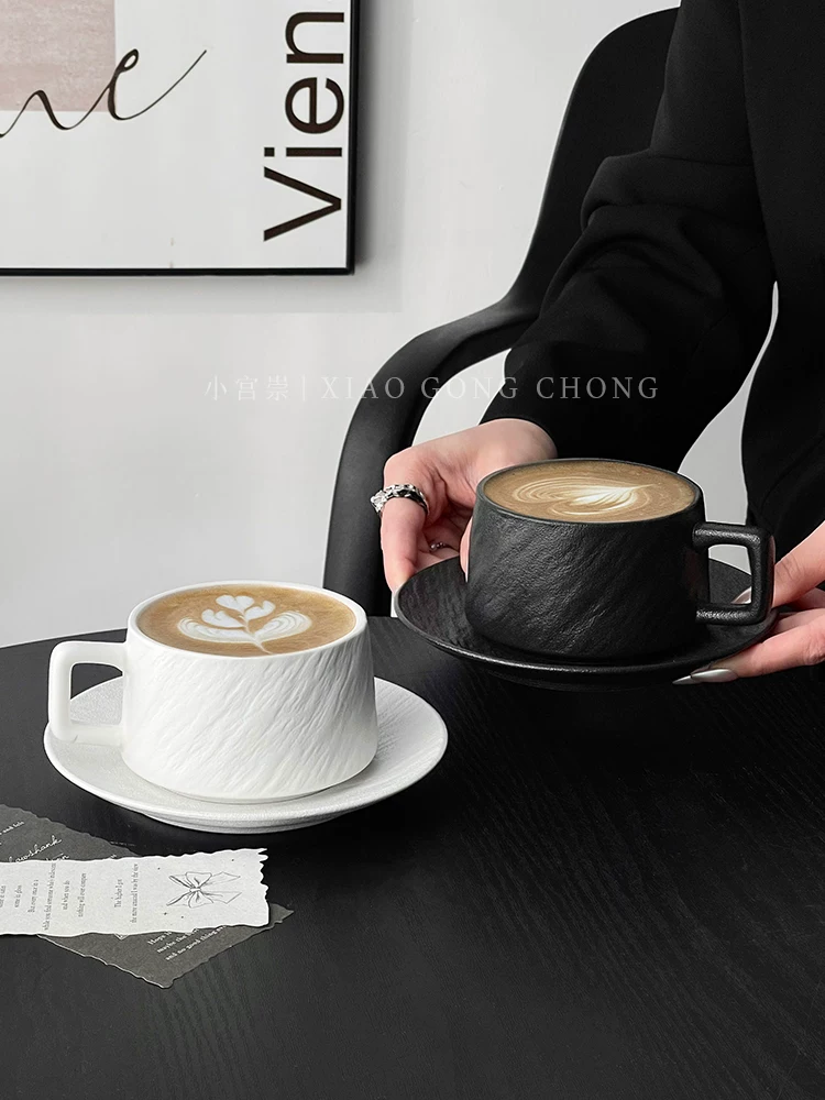Tách cà phê họa tiết đá cổ điển, tách gốm sứ cao cấp đơn giản, tách latte art tinh tế, tách cappuccino mocha và đĩa lót