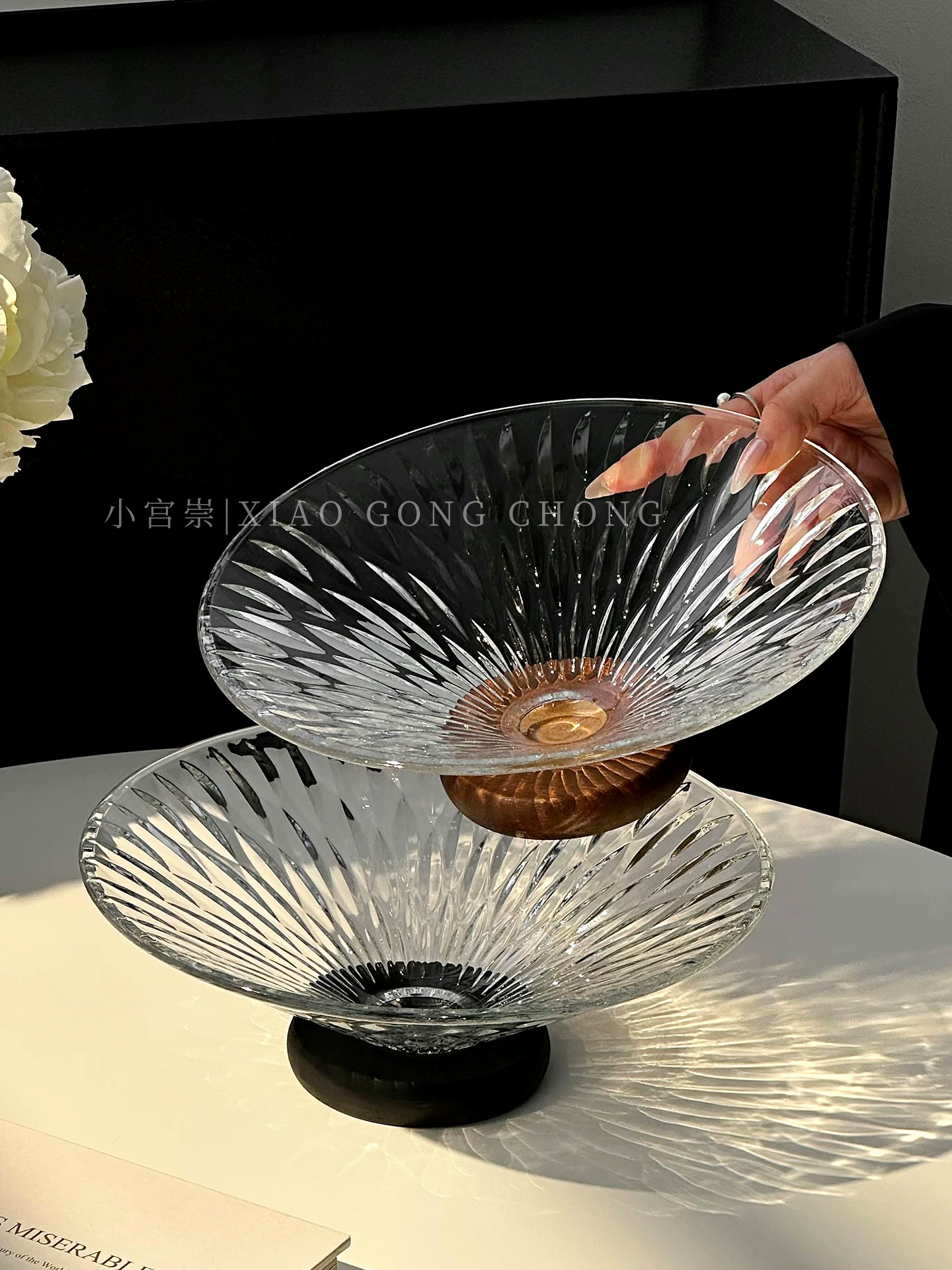 Đĩa trái cây cao cấp dùng trong nhà, đĩa trái cây thủy tinh cao, đĩa trái cây khô cao cấp và tinh tế, khay đựng kẹo và đồ ăn nhẹ.