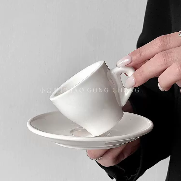 Tách cà phê espresso màu trắng, tách espresso nhỏ, tách cà phê kiểu châu Âu đơn giản, bộ tách và đĩa sứ, 80ml