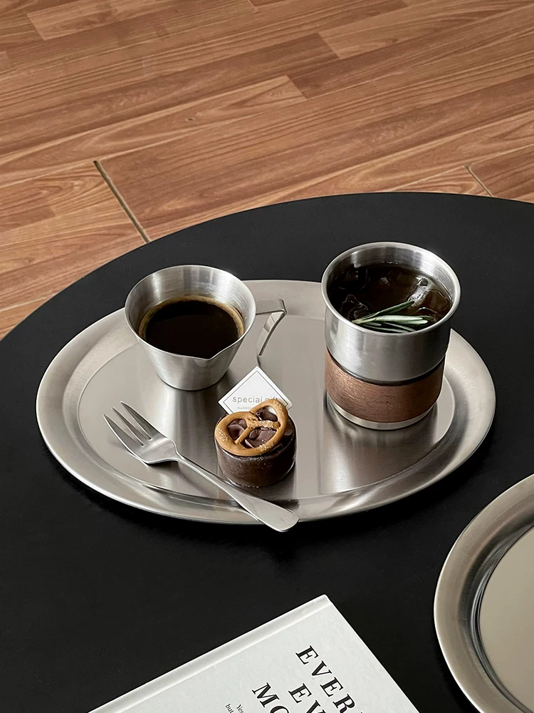 Đĩa ăn hình oval bằng thép không gỉ phong cách Ins, khay đựng đồ ăn sáng tạo phong cách công nghiệp, đĩa bánh ngọt dùng cho bữa trà chiều tại quán cà phê