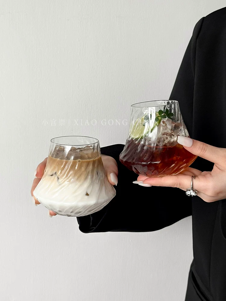 Ly thủy tinh pha cà phê lạnh kiểu Ins, ly cà phê đá Mỹ, ly cà phê dirty, đế lót ly, ly uống nước lạnh, ly nước, ly rượu