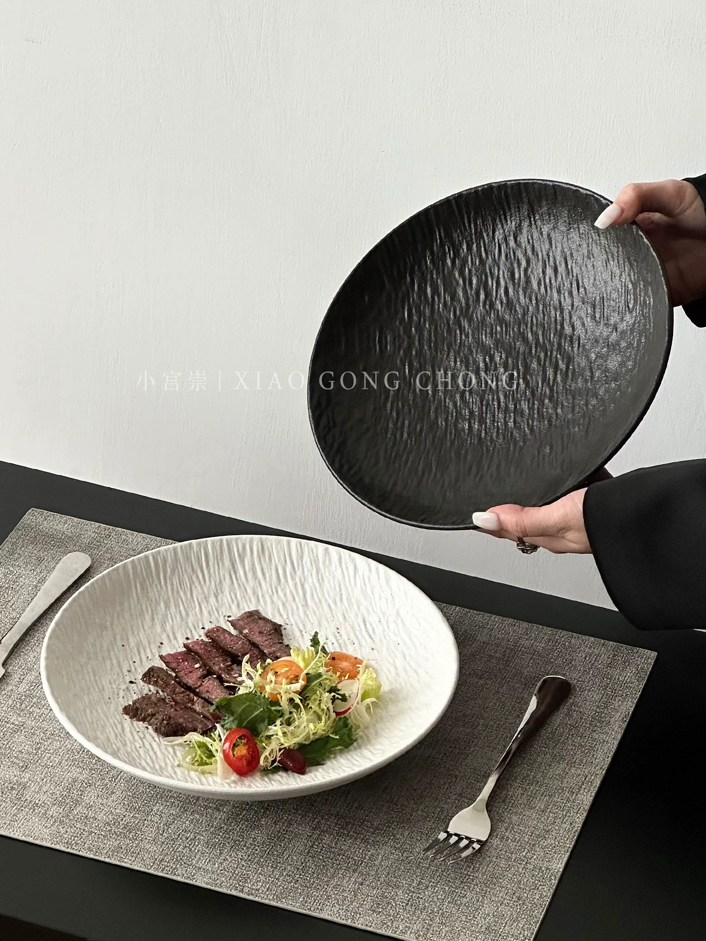 Đĩa sâu bằng gốm có họa tiết đá, đĩa ăn bít tết gia dụng sang trọng nhẹ nhàng, đĩa mì ống, đĩa ăn món Âu cao cấp, đĩa salad rau củ, đĩa ăn