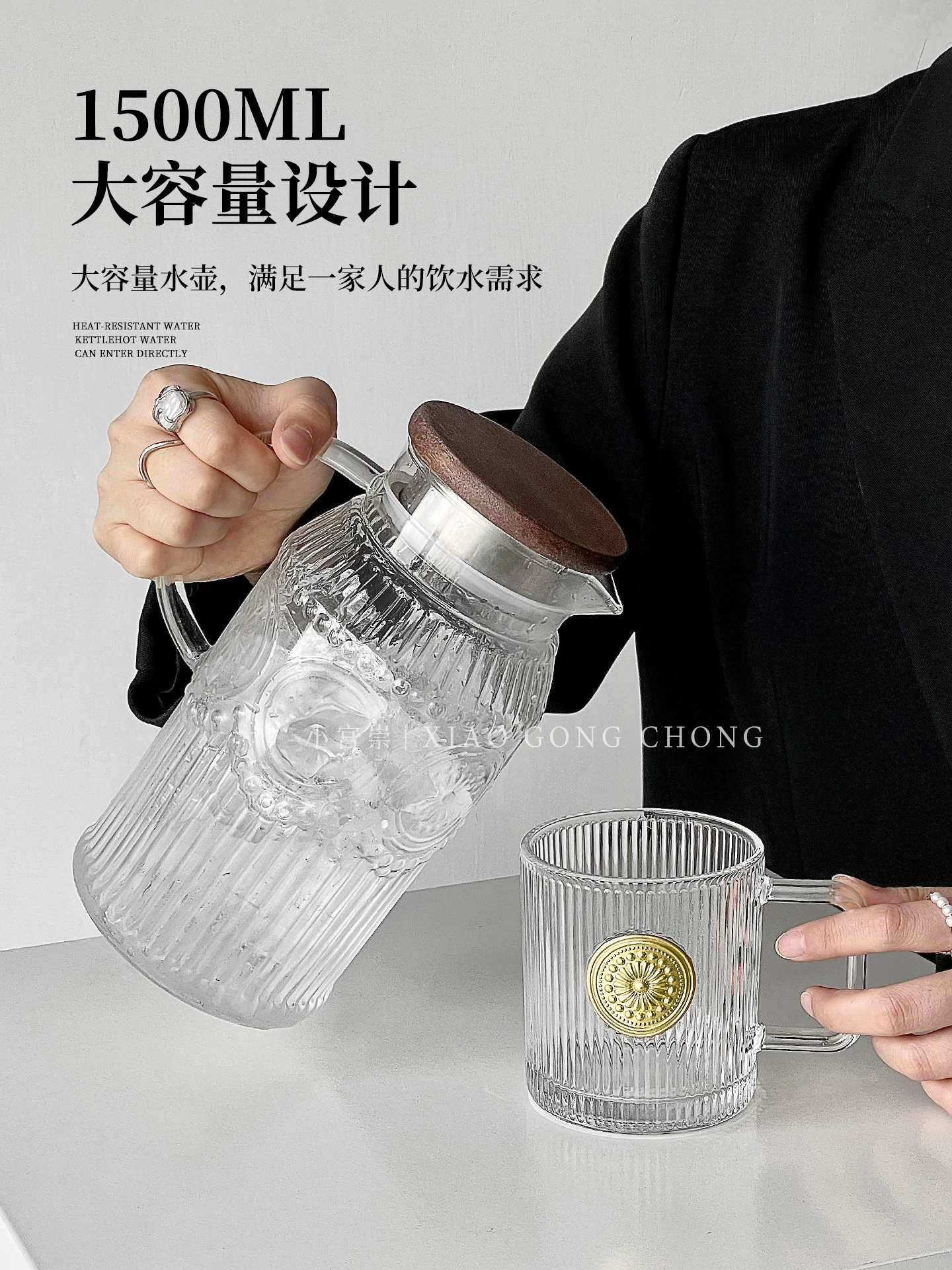 Bình đựng nước lạnh bằng thủy tinh hướng dương dùng trong phòng khách, chịu nhiệt độ cao, bình đựng nước dung tích lớn, bình đựng nước, cốc đựng nước đun sôi, bình đựng trà.