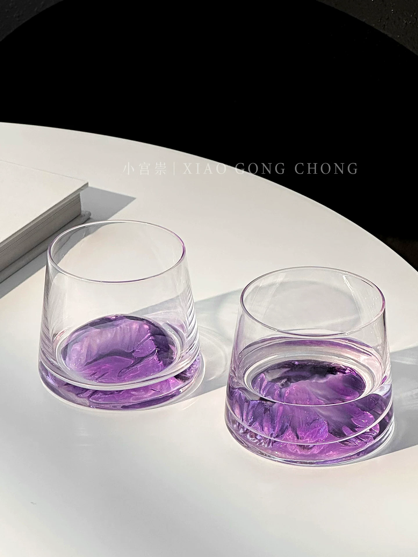 Ly núi Phú Sĩ màu tím cổ điển sáng tạo, ly thủy tinh cao cấp phong cách Instagram, ly rượu whisky, ly uống nước.