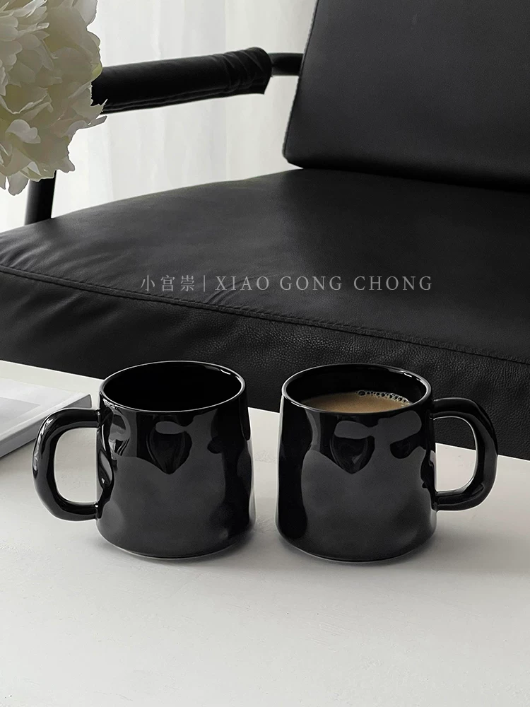 Bộ cốc gốm đen thiết kế độc đáo, phong cách sang trọng nhẹ nhàng, dùng trong nhà, phòng khách, cốc uống nước, cốc, cốc cà phê ăn sáng