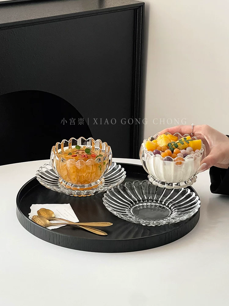 Bát nước đường sen cao cấp, đặc biệt đẹp, bộ bát thủy tinh gia dụng, cốc tổ chim phong cách ins, bát sữa chua, bát tráng miệng.