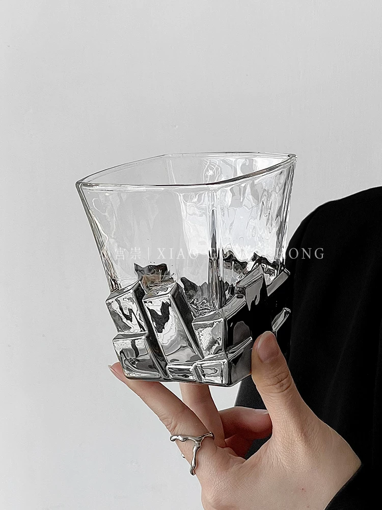 Cốc đá viên bạc không gian, ly rượu phiên bản giới hạn nghệ thuật, cốc thủy tinh sang trọng sáng tạo, cốc nước cao cấp, cốc rượu whisky