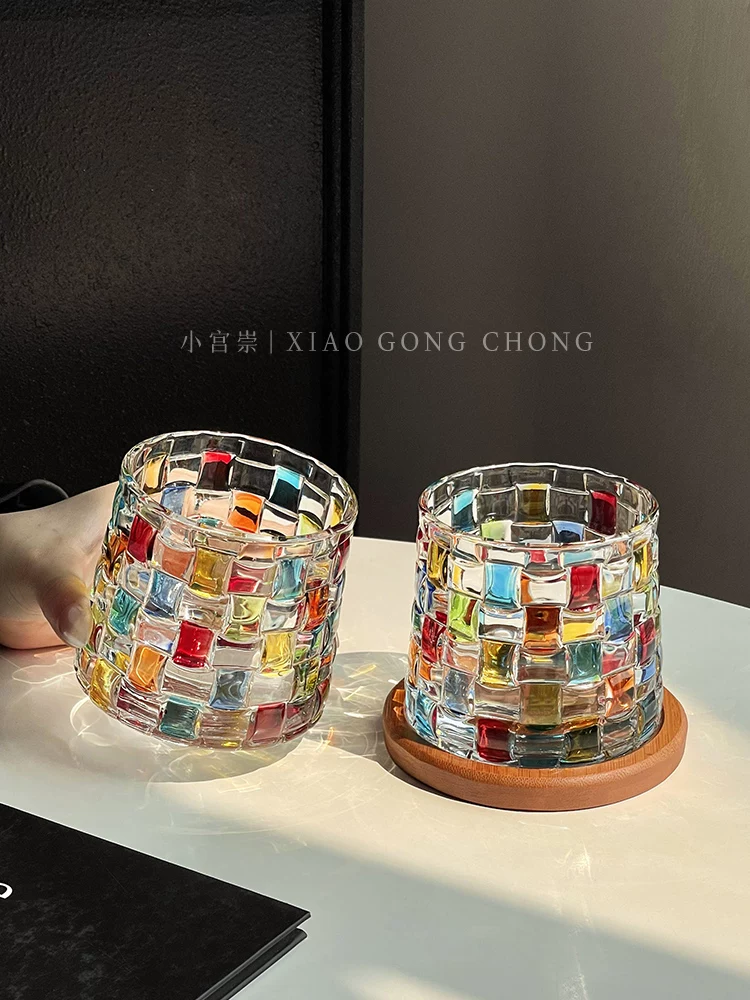 Ly thủy tinh xoay, vẽ tay, kiểu cổ điển, phản chiếu ánh sáng cầu vồng lấp lánh, dùng làm ly rượu whisky hoặc ly nước ép