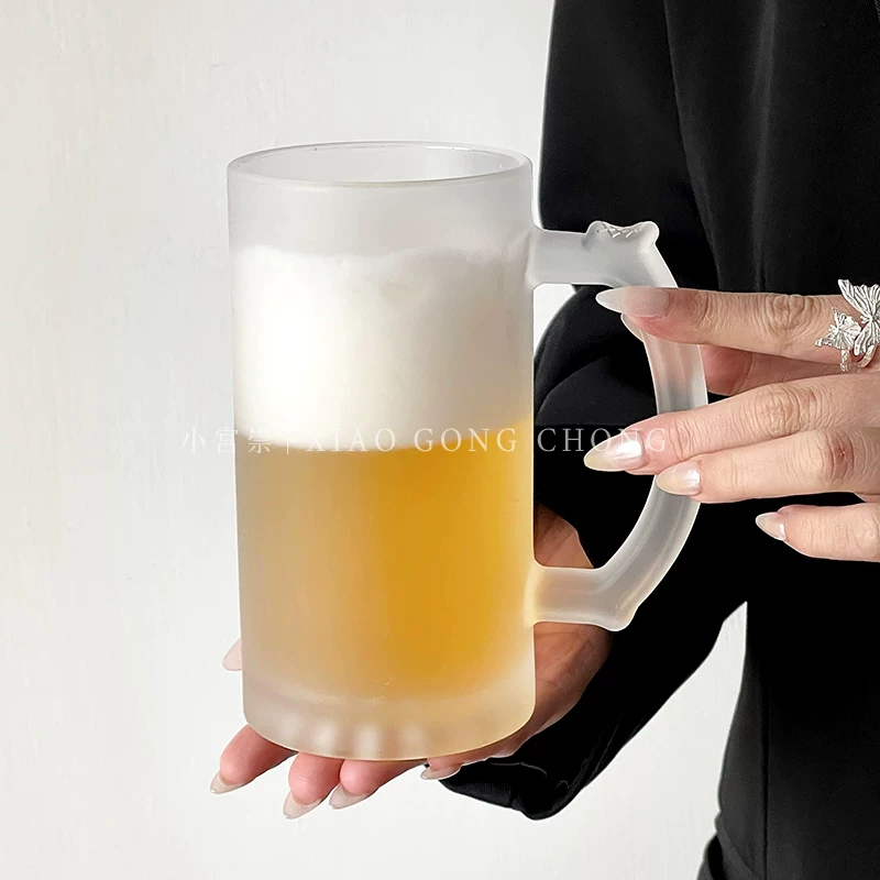 Cốc bia gia dụng dung tích lớn có tay cầm, cốc bia tươi có giá trị cao, cốc uống nước lạnh mùa hè, cốc nước trái cây, cốc thủy tinh
