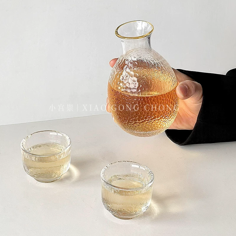 Bộ bình sake có họa tiết dập theo phong cách Trung Hoa, phụ kiện dùng trong gia đình để đựng rượu và trà, ấm trà, tách trà, 0.05kg ly rượu trắng, cốc thủy tinh