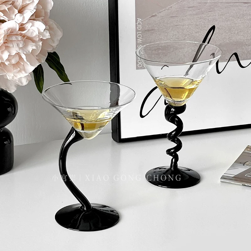Ly rượu sâm banh, ly cocktail, ly martini cao cấp, thiết kế độc đáo, màu đen, sang trọng