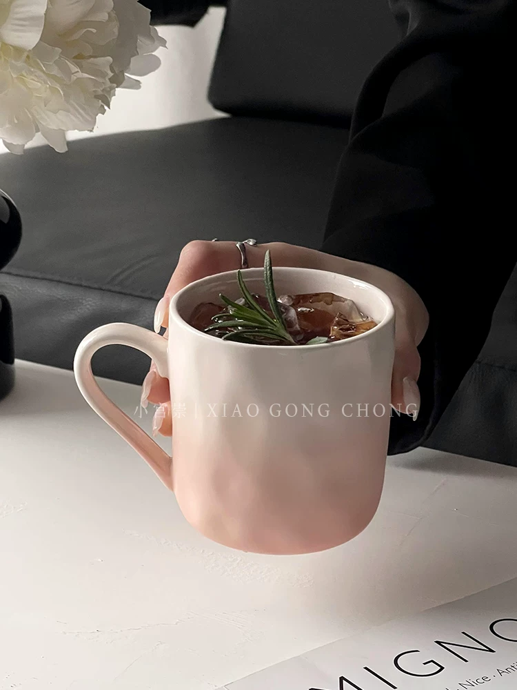 Cốc màu hồng gradient chất lượng cao dùng trong gia đình, cốc uống nước cho bé gái, cốc cà phê gốm sứ phong cách, cốc ăn sáng, cốc đôi