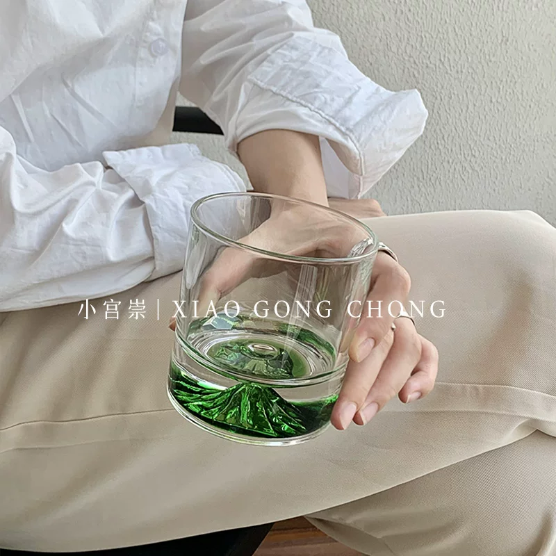 Ly nước pha trà kiểu Nhật phong cách Fuji, ly uống nước kiểu Nhật, ly uống trà dùng trong nhà, ly uống rượu whisky sáng tạo hình tảng băng cho nữ