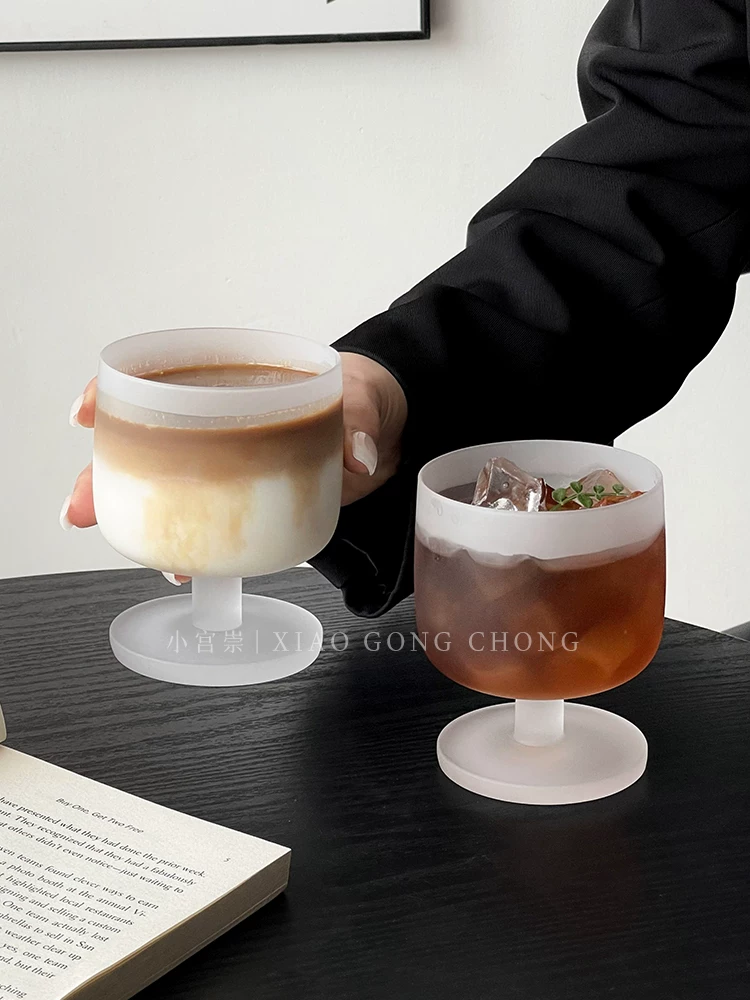 Ly thủy tinh ngắn, bề mặt mờ, kiểu dáng cao cấp, dùng uống cà phê đá Mỹ, nước ép trái cây