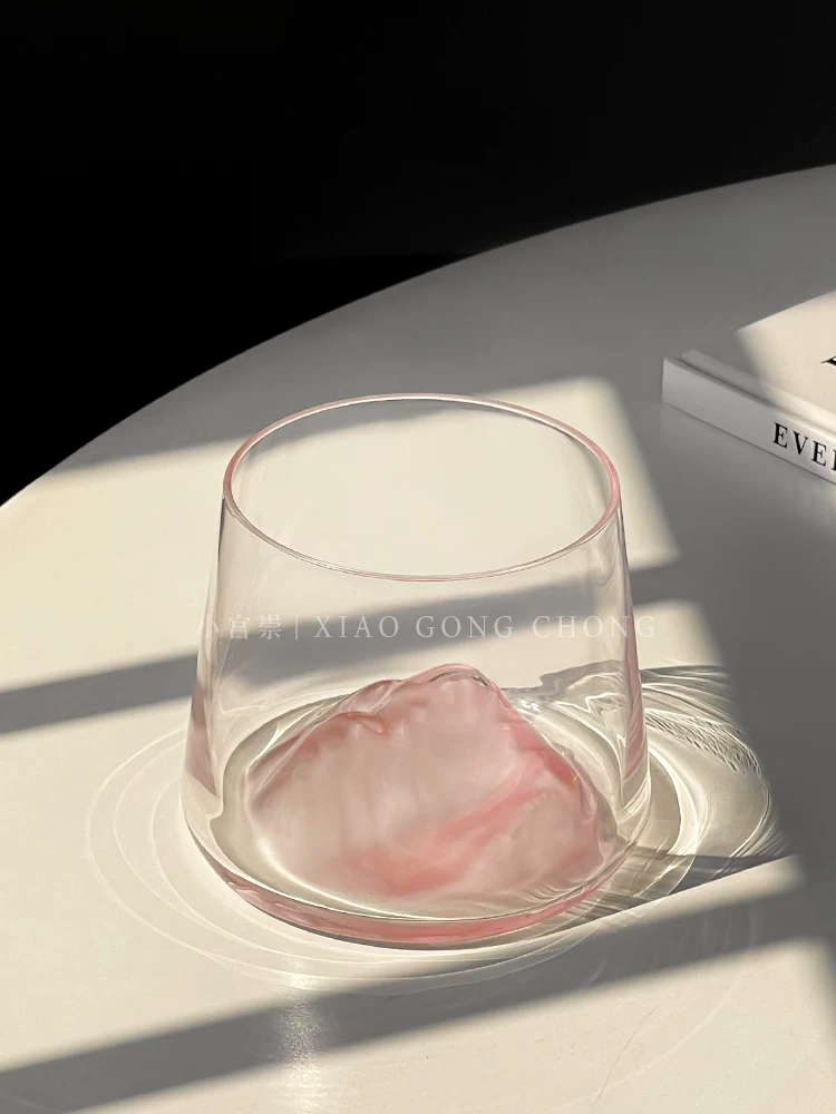 Ly núi Phú Sĩ phong cách Ins, ly ngắm núi màu hồng sáng tạo, ly thủy tinh cao cấp, ly rượu whisky, ly rượu mạnh