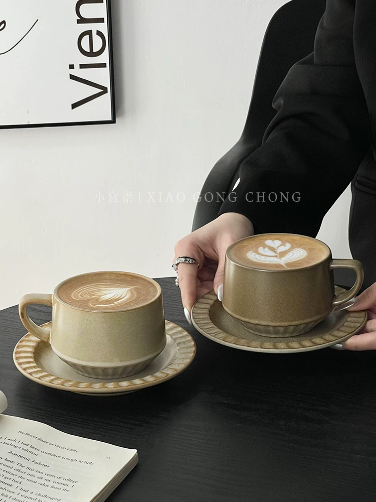 Bộ tách trà sứ cổ điển, tách và đĩa cao cấp, tách uống cà phê sáng tạo, tách đá sứ nghệ thuật latte, tách sữa