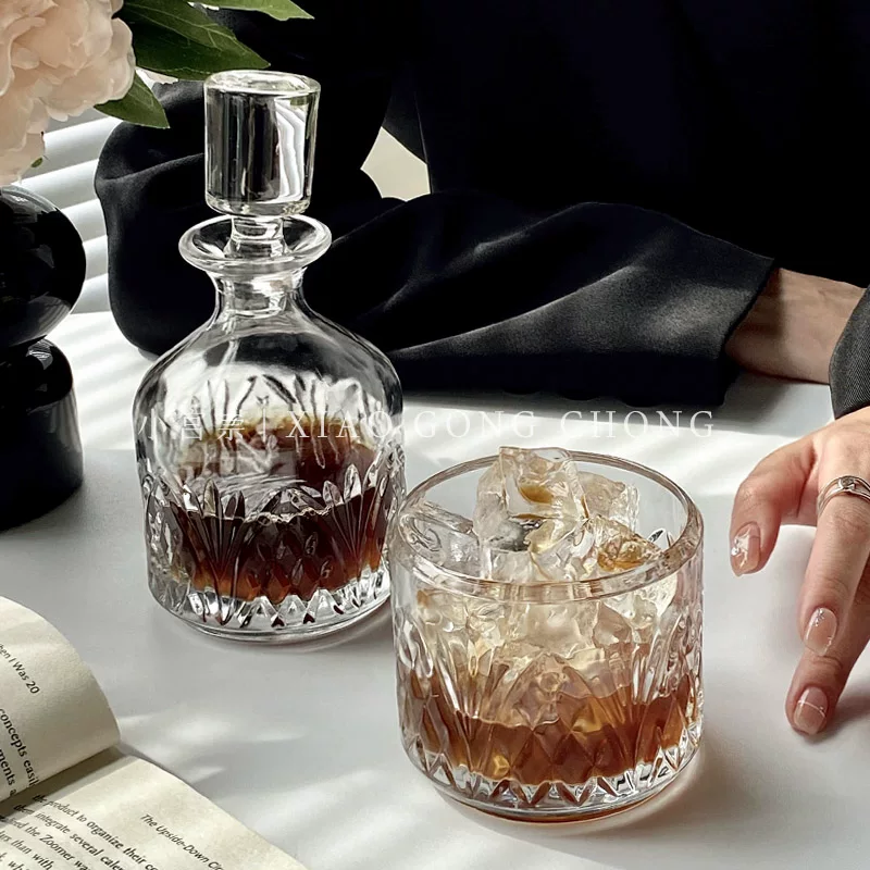 Bộ ly thủy tinh xếp chồng kiểu châu Âu, ly rượu whisky, ly trái cây, chai rượu vang, ấm trà, ly trà lạnh