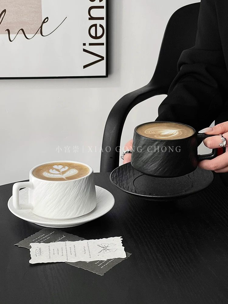 Tách cà phê họa tiết đá cổ điển, tách gốm sứ cao cấp đơn giản, tách latte art tinh tế, tách cappuccino mocha và đĩa lót