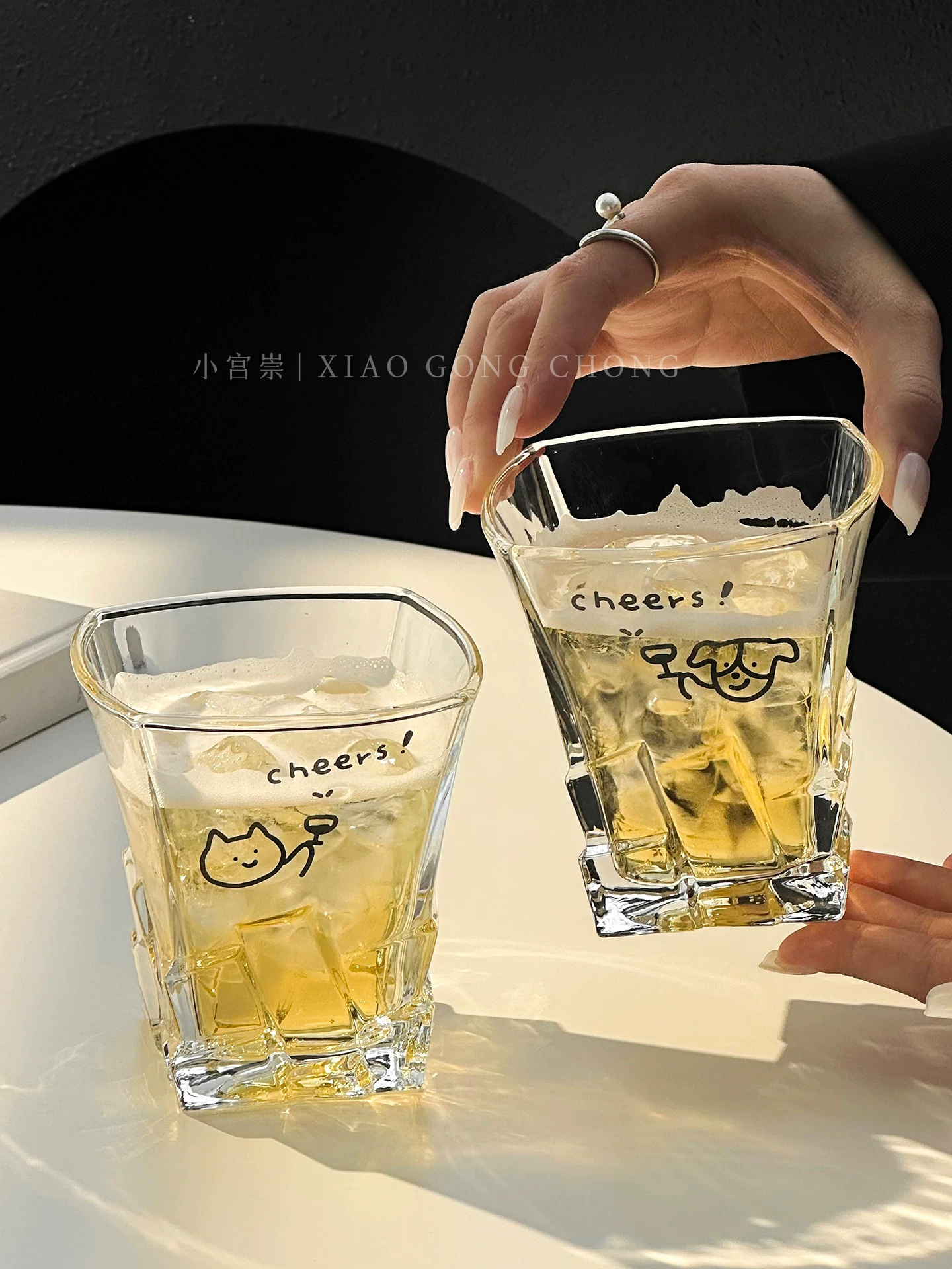 Ly rượu whisky hình mèo và chó dễ thương, ly đá cao cấp, cốc nước ép, cốc cà phê đá Americano, cốc nước