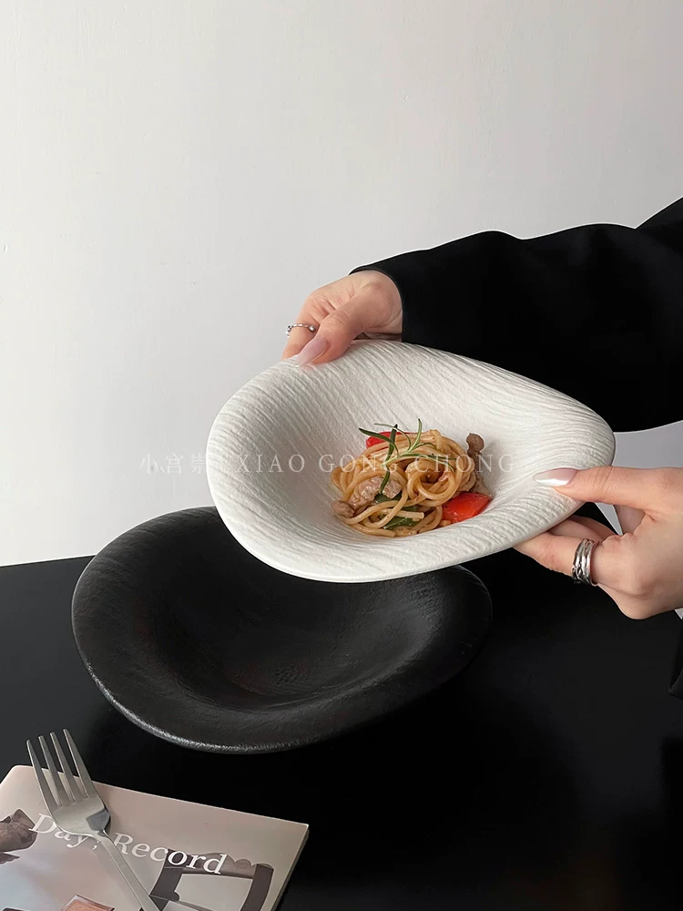 Đĩa cao cấp có họa tiết đá mờ, hình dạng không đều, đĩa kiểu phương Tây, bát tráng miệng salad mì ống, đĩa sáng tạo dùng trong lễ nghi, đĩa đựng món ăn lạnh