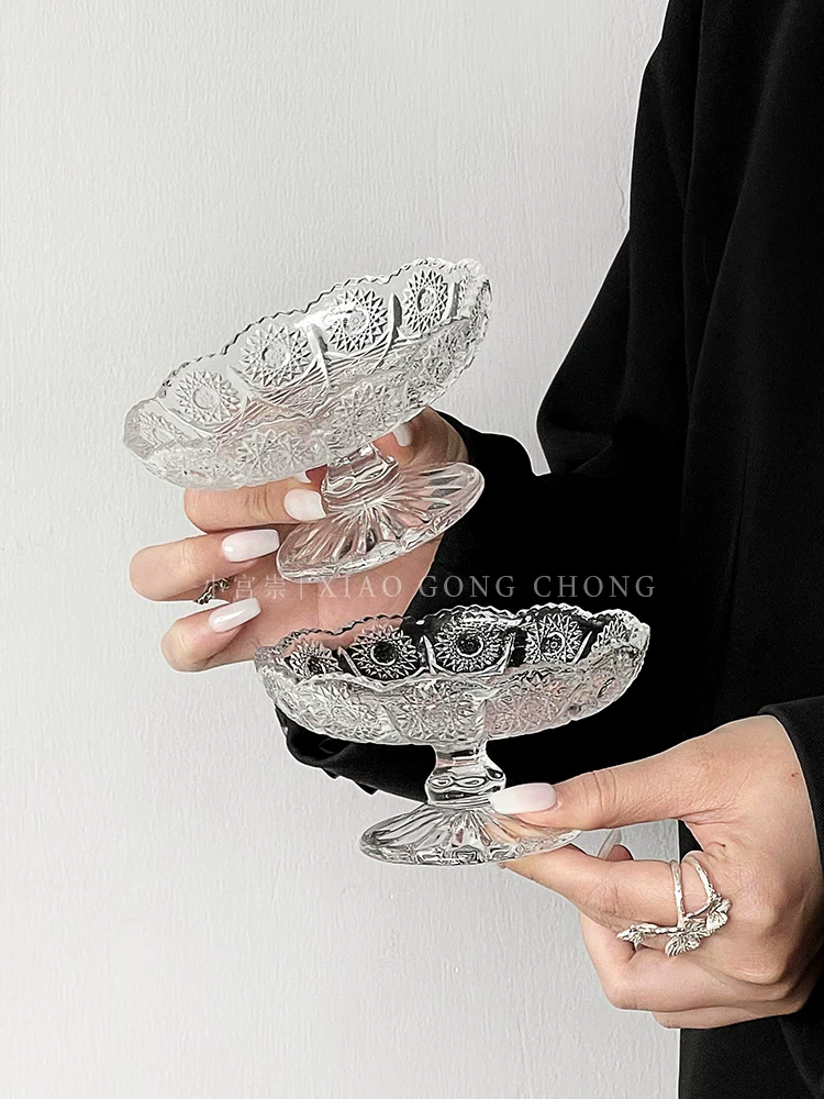 Đĩa trái cây cao cấp, đĩa thủy tinh cao nhỏ nhắn tinh tế, đĩa đựng kẹo và đồ ăn nhẹ, đĩa trái cây, đĩa tráng miệng dùng trong gia đình.