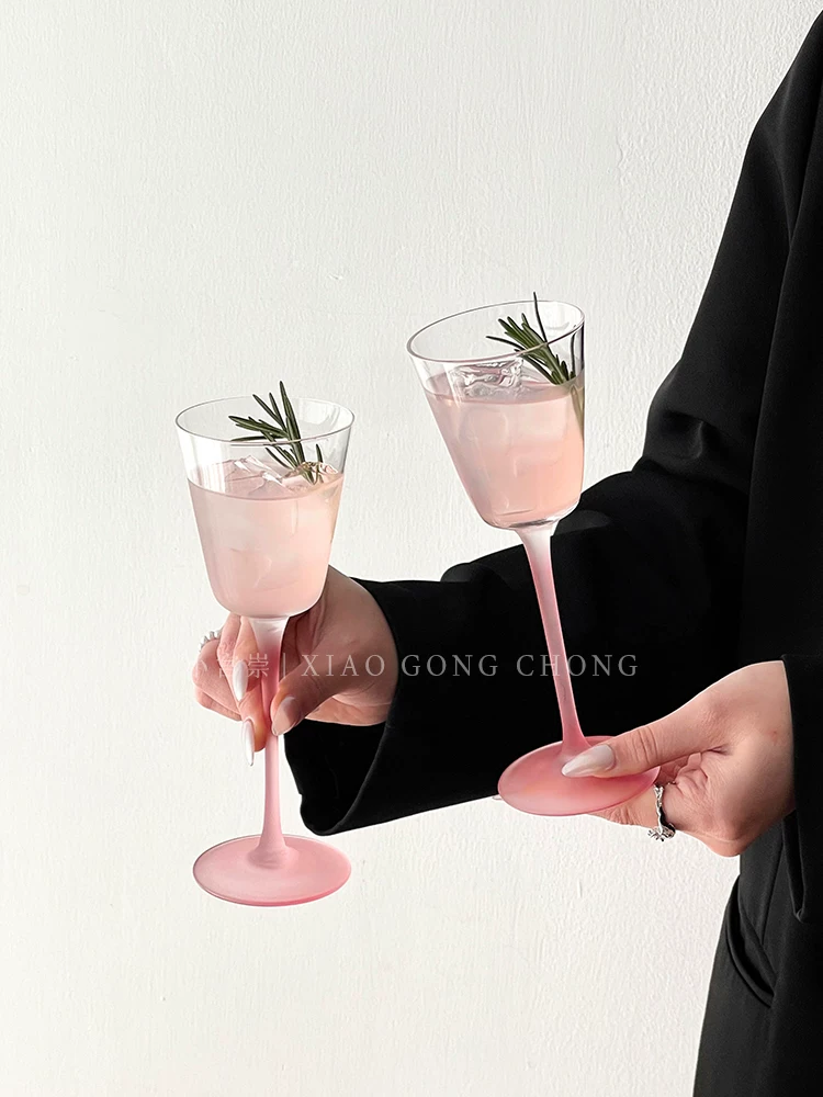 Ly rượu màu hồng nhạt phong cách Ins, ly rượu sâm banh cao cấp, ly rượu tráng miệng, ly rượu vang đỏ, ly cocktail sáng tạo
