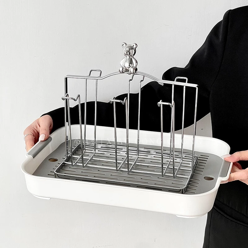 Giá để cốc thủy tinh cao cấp, thiết kế treo tường, dùng trong nhà, giá để cốc ngược, giá để cốc trà có khay hứng nước.