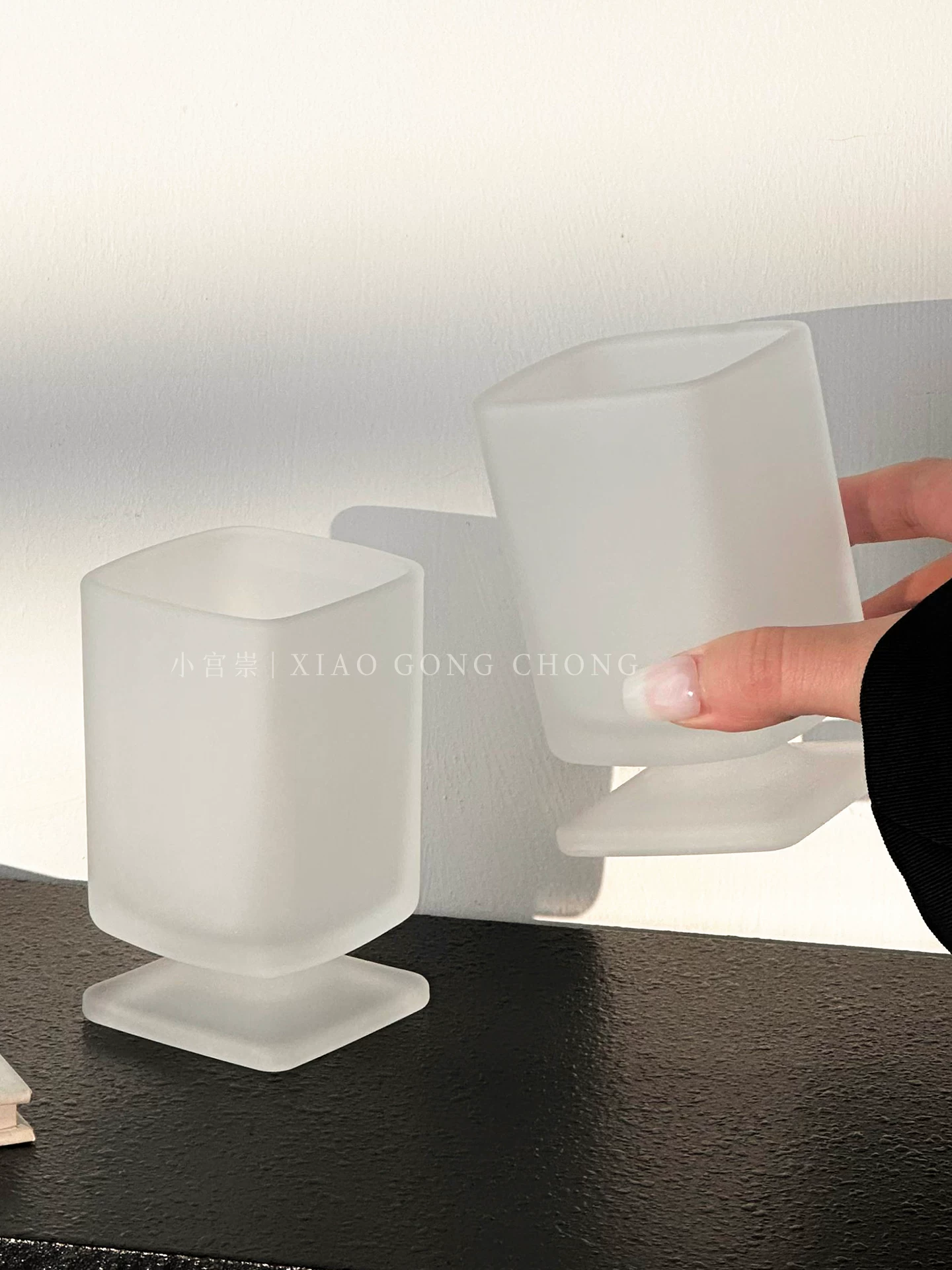 Thiết kế độc đáo cốc vuông mờ kiểu dáng cốc thủy tinh cao phong cách ins ly rượu ly nước ép ly cà phê ly nước gia dụng