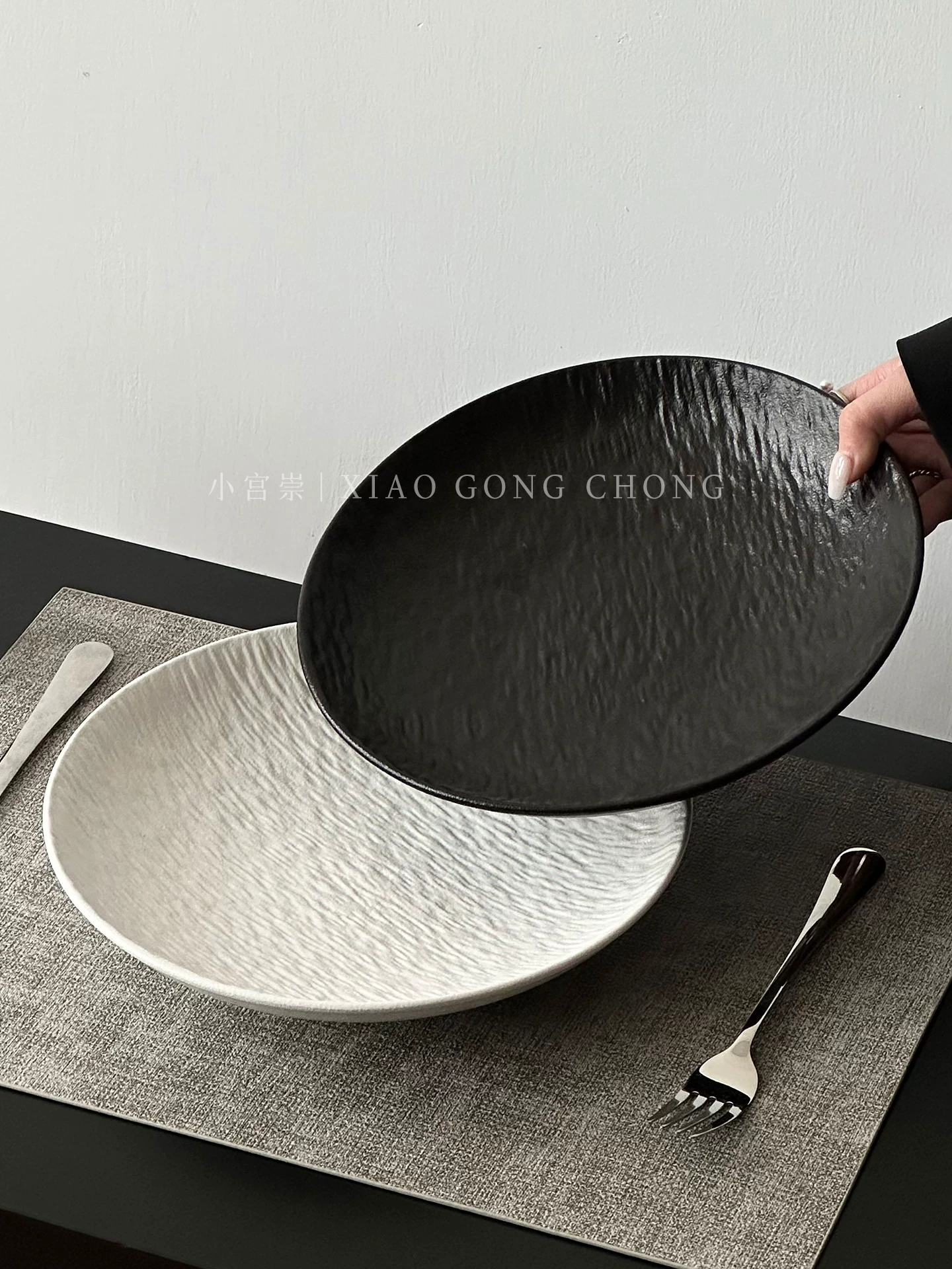 Đĩa sâu bằng gốm có họa tiết đá, đĩa ăn bít tết gia dụng sang trọng nhẹ nhàng, đĩa mì ống, đĩa ăn món Âu cao cấp, đĩa salad rau củ, đĩa ăn